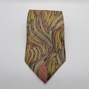 Jhane Barnes silk tie red zig zag with green yellow blue pattern